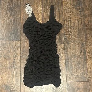 Black Ruched Sleeveless Y2K Dress
